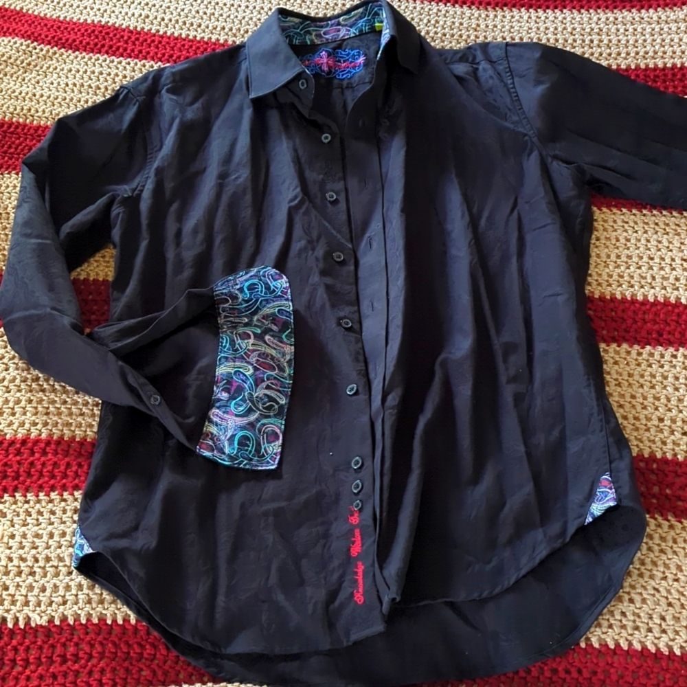 Robert Graham Black Shadow Pattern Tailored Fit Dress Shirt